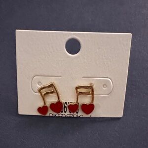 Red Heart Music Note Earrings